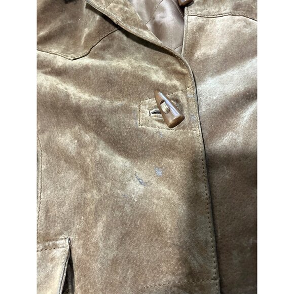 Vintage Suburbia Leather Suede Shearling Trim Coat Womens Xl Brown Toggle Button - Picture 6 of 14